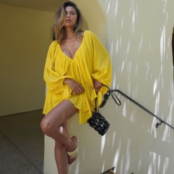 Tularosa Nola Mini Dress Medium Vibrant Yellow Drapey Fit Side Zip Closure - Picture 2 of 12